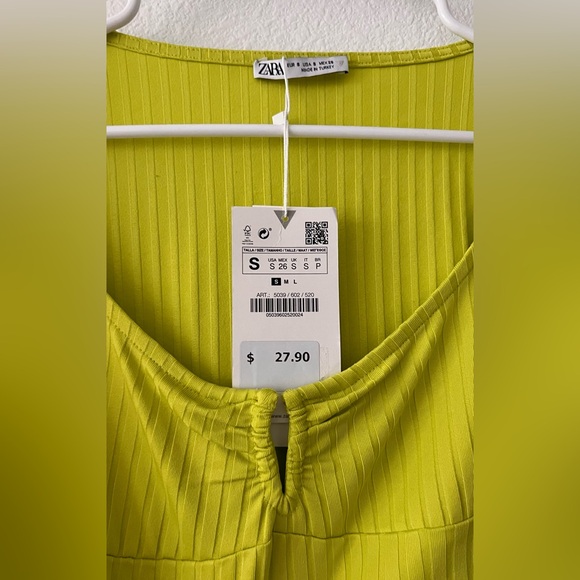 NWT Zara lime green long sleeve stretchy top size small - Picture 2 of 8